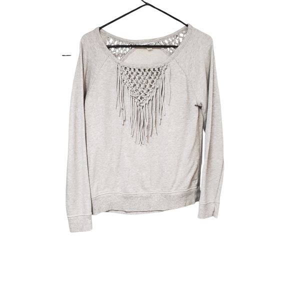 American Eagle Women's Gray Fringe Crochet Top Size Medium - Picture 2 of 11